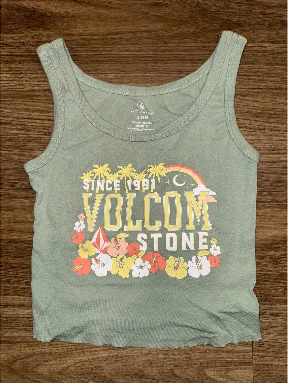Volcom Stone Tank Top Since 1991 Floral Graphic Women’s Size Small Green #VC4570